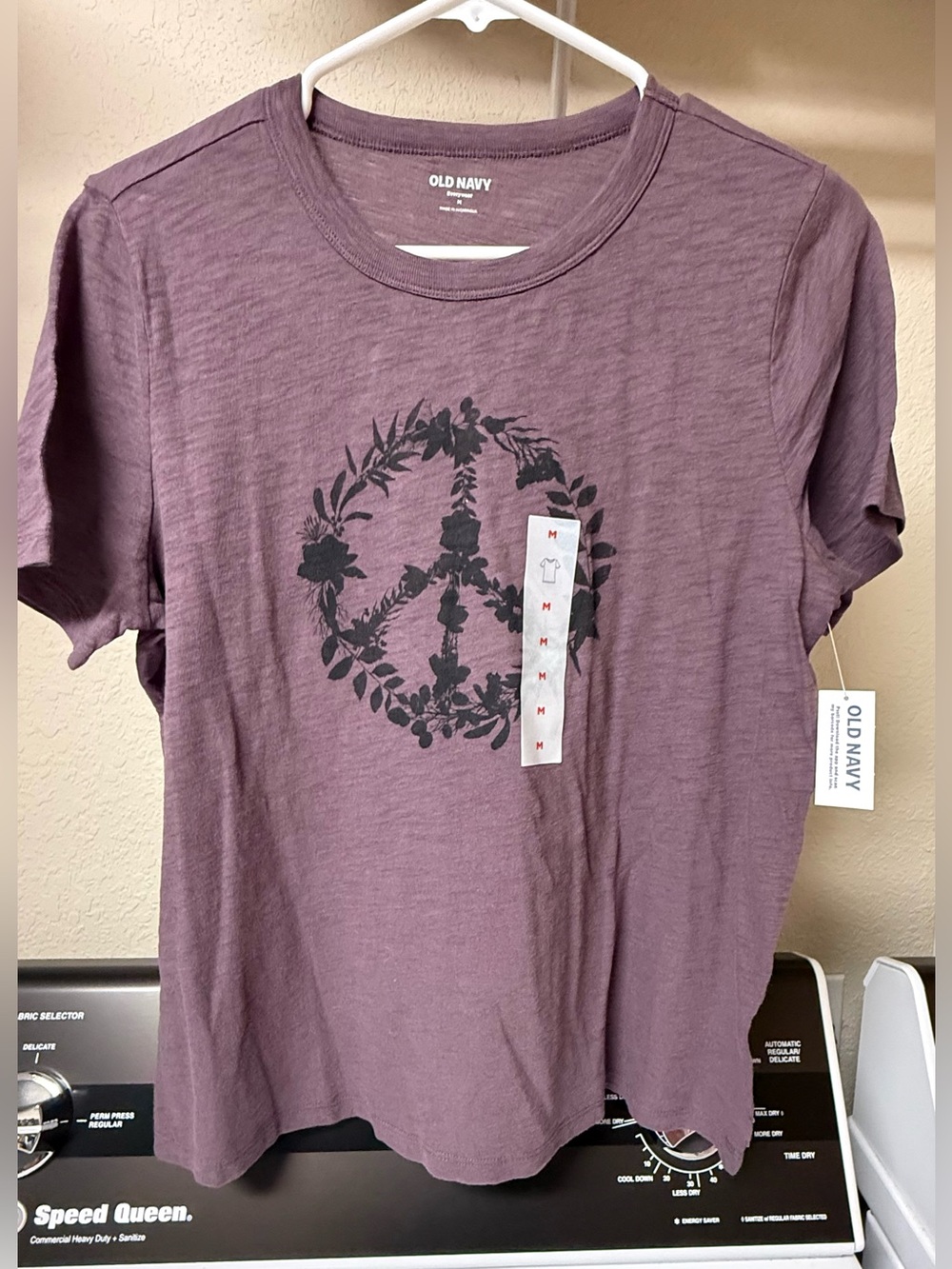 Wine Color Shirt with Black Peace Sign of Flowers Top, Old Navy NWT, Women’s Med